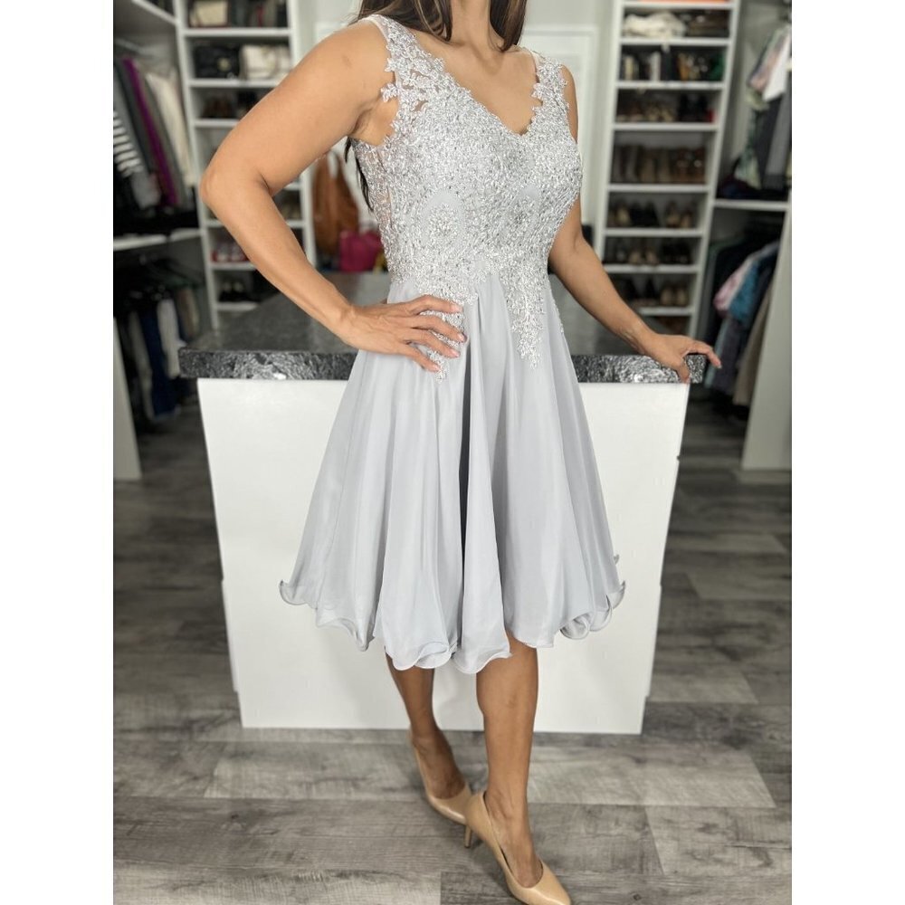 NWT May Queen Silver Embroidered A-Line Dress $118 - Picture 9 of 15